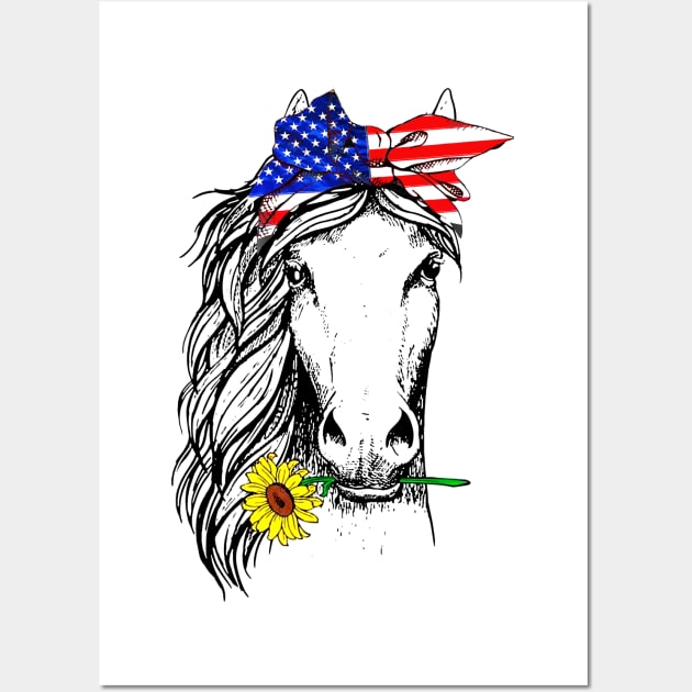 Horse Bandana Farm Animal Lover American 4th Of July Wall Art by Rumsa